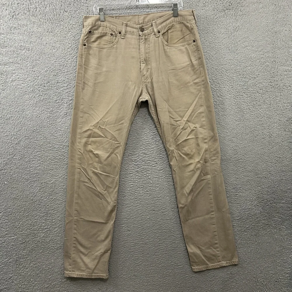 Levis Jeans Mens 34x34 Beige 505 Regular Straight American White Tab Work Wear